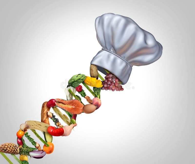 DNA helix formed from nutritious food ingredients