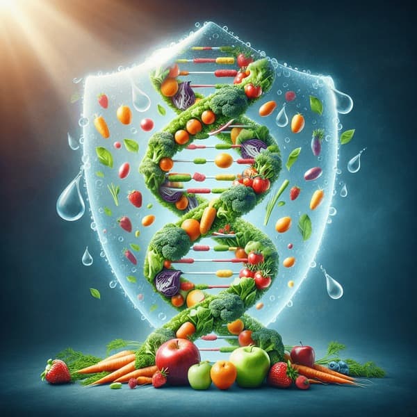 DNA helix made of vegetables representing nutrigenomics
